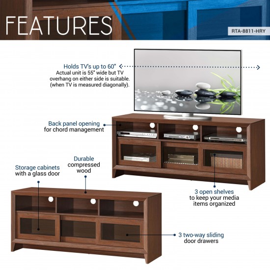 Techni Mobili Modern TV Stand with Storage for TVs Up To 60", Hickory