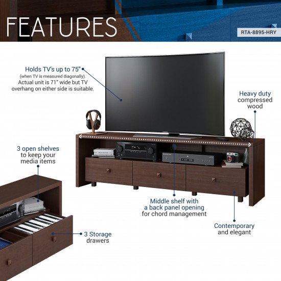 Techni Mobili Elegant TV Stand for TV's Up To 75" with Storage, Hickory