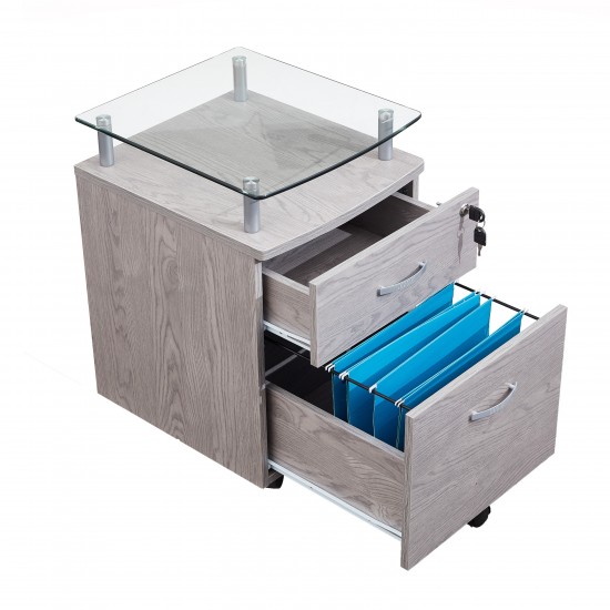 Techni Mobili Rolling File Cabinet with Glass Top, Grey