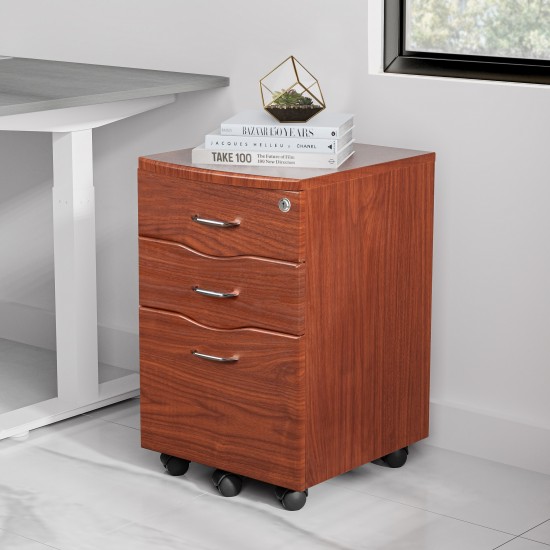 Techni Mobili Rolling Storage and File Cabinet, Mahogany