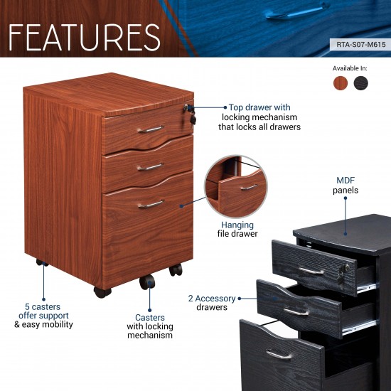 Techni Mobili Rolling Storage and File Cabinet, Mahogany