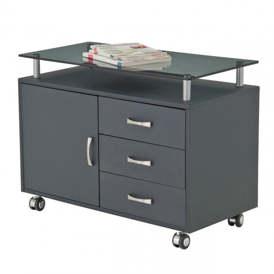 Techni Mobili Rolling Storage Cabinet with Frosted Glass Top, Graphite