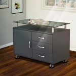 Techni Mobili Rolling Storage Cabinet with Frosted Glass Top, Graphite