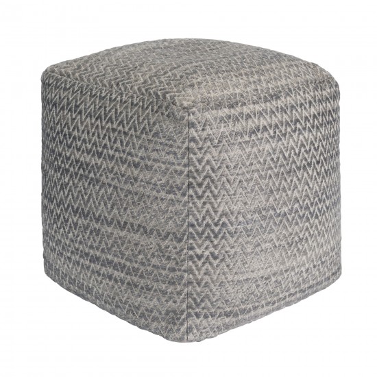 Pasargad Home Galaxy Zig-Zag Design Silk & Wool Pouf, Grey 18" W x 18" L x 18" H