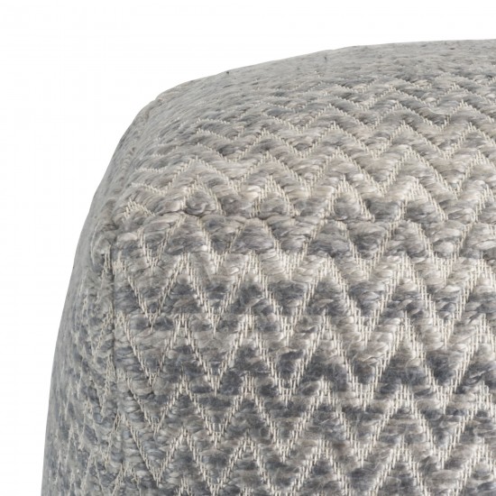 Pasargad Home Galaxy Zig-Zag Design Silk & Wool Pouf, Grey 18" W x 18" L x 18" H