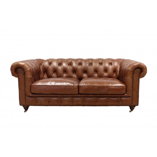 Pasargad Home Genuine Leather Chester Bay Tufted Sofa- 2 Seat