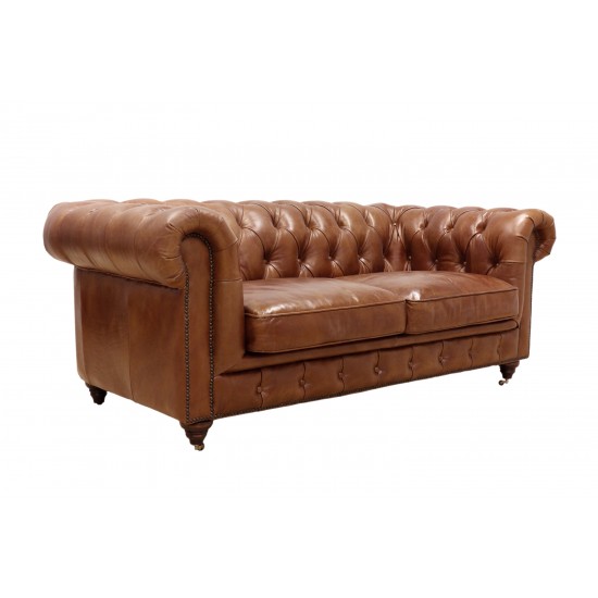 Pasargad Home Genuine Leather Chester Bay Tufted Sofa- 2 Seat