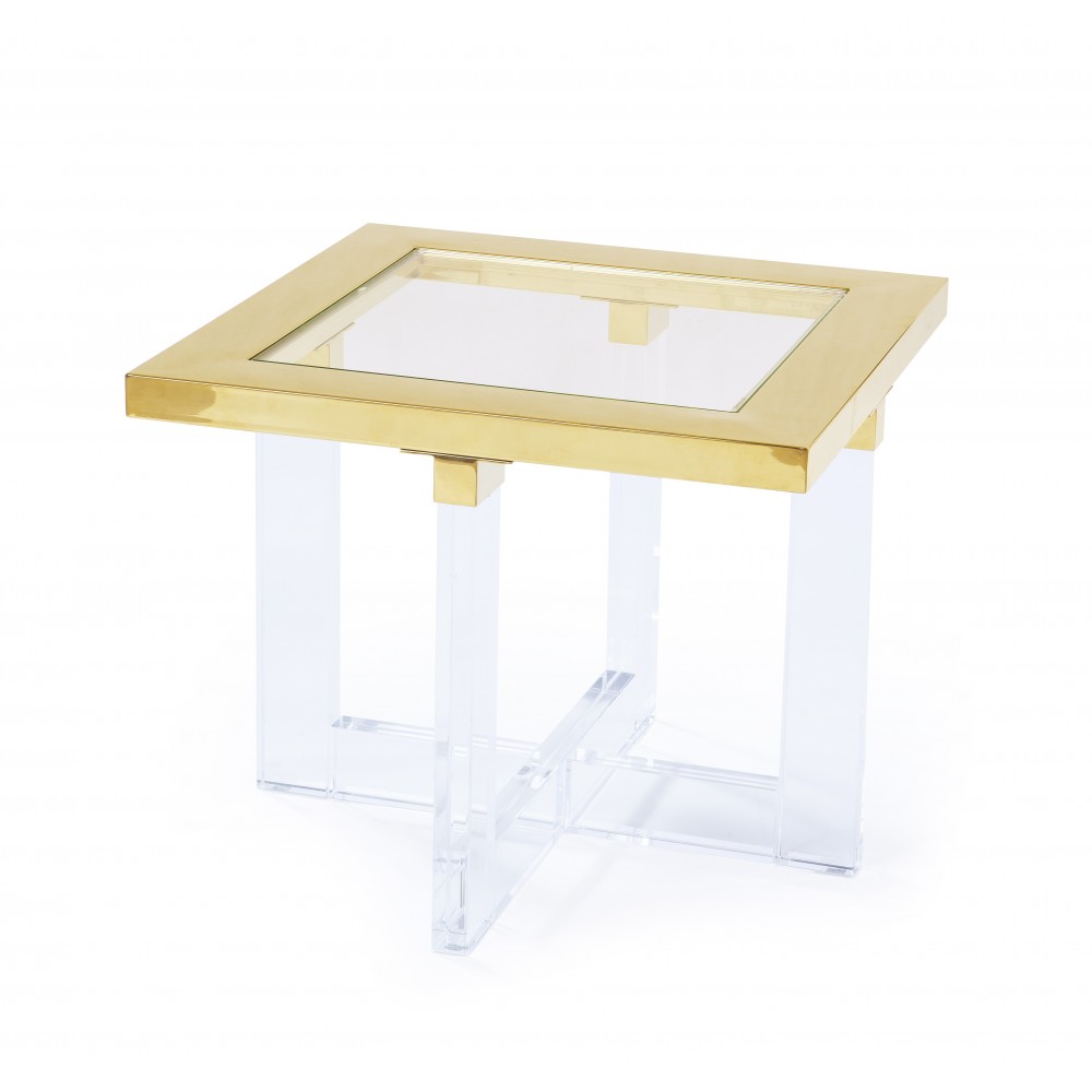 Pasargad Home Vicenza Lucite & Glass White Side table - W23.62"xD23.62"xH19.69"