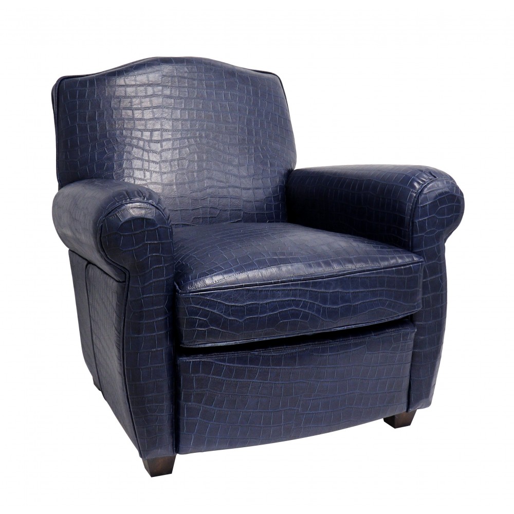 Pasargad Home Vicenza Collection Leather Wing Chair, Blue Pasargad Home Vicenza Collection Leather Wing Chair, Blue