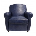 Pasargad Home Vicenza Collection Leather Wing Chair, Blue
