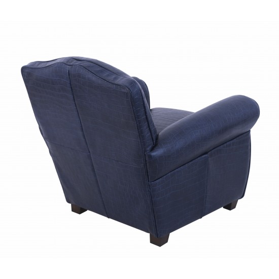 Pasargad Home Vicenza Collection Leather Wing Chair, Blue