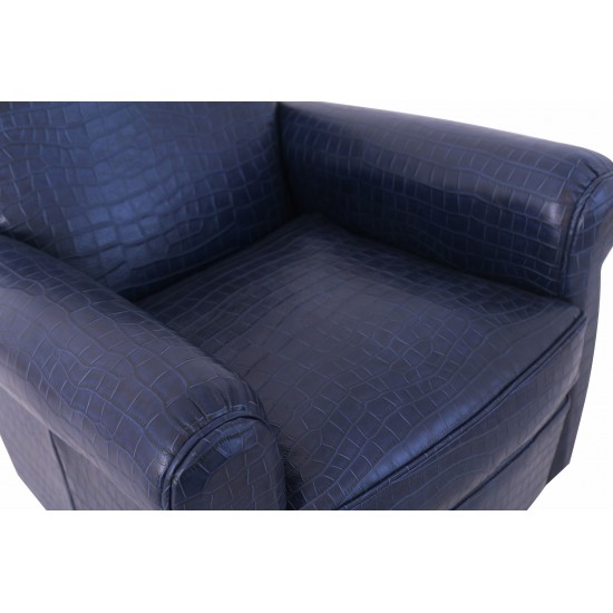 Pasargad Home Vicenza Collection Leather Wing Chair, Blue