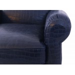 Pasargad Home Vicenza Collection Leather Wing Chair, Blue