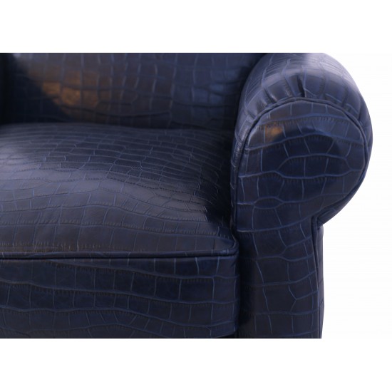 Pasargad Home Vicenza Collection Leather Wing Chair, Blue