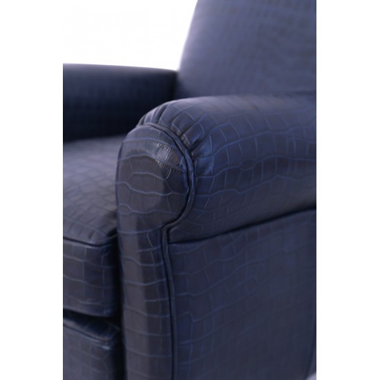 Pasargad Home Vicenza Collection Leather Wing Chair, Blue