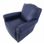 Pasargad Home Vicenza Collection Leather Wing Chair, Blue