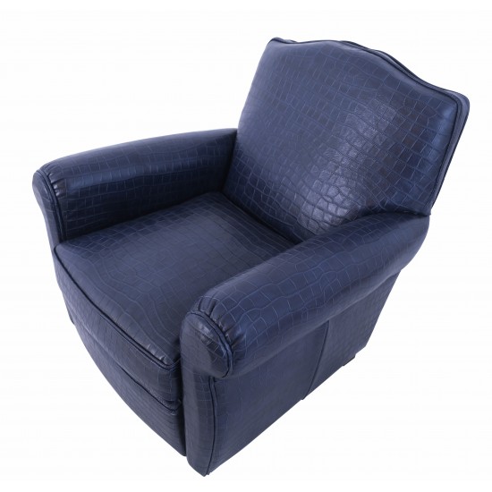 Pasargad Home Vicenza Collection Leather Wing Chair, Blue