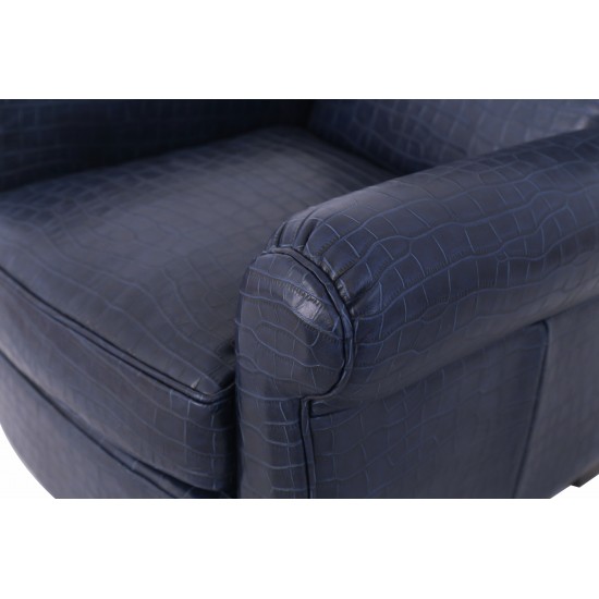 Pasargad Home Vicenza Collection Leather Wing Chair, Blue