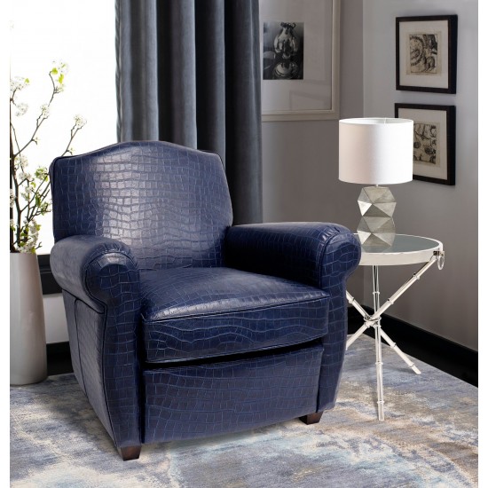 Pasargad Home Vicenza Collection Leather Wing Chair, Blue
