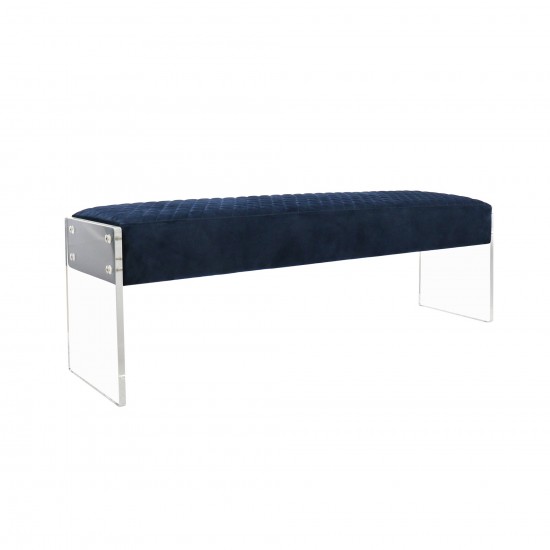 Pasargad Home Tribecca Acrylic & Velvet Bench, Navy