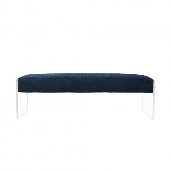 Pasargad Home Tribecca Acrylic & Velvet Bench, Navy