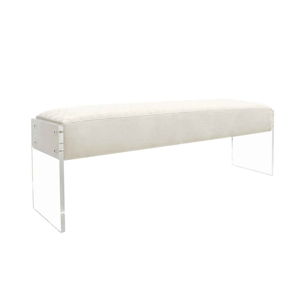 Pasargad Home Tribecca Acrylic & Velvet Bench, Ivory