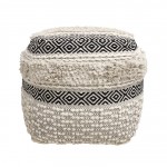 Pasargad Home Grandcanyon Cotton Pouf (Ivory/Black)