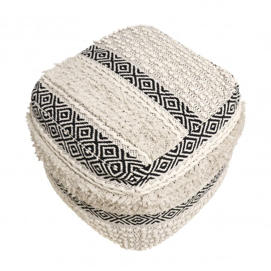 Pasargad Home Grandcanyon Cotton Pouf (Ivory/Black)