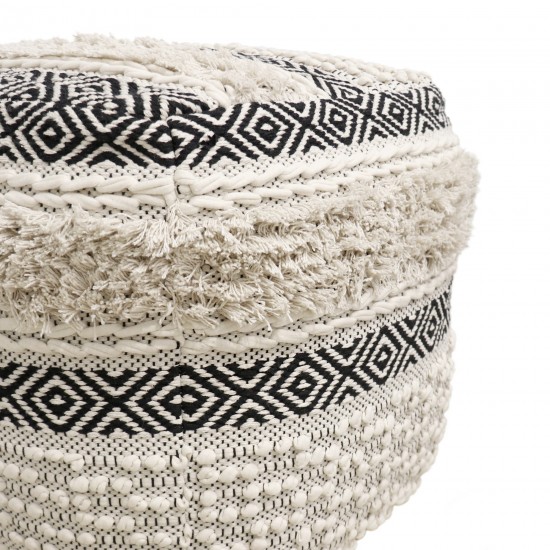 Pasargad Home Grandcanyon Cotton Pouf (Ivory/Black)