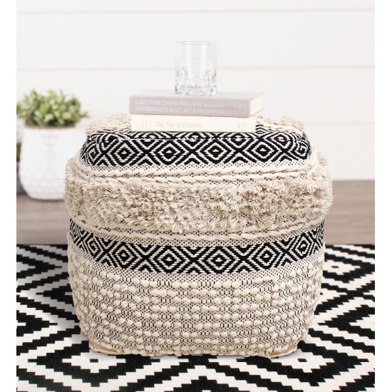 Pasargad Home Grandcanyon Cotton Pouf (Ivory/Black)