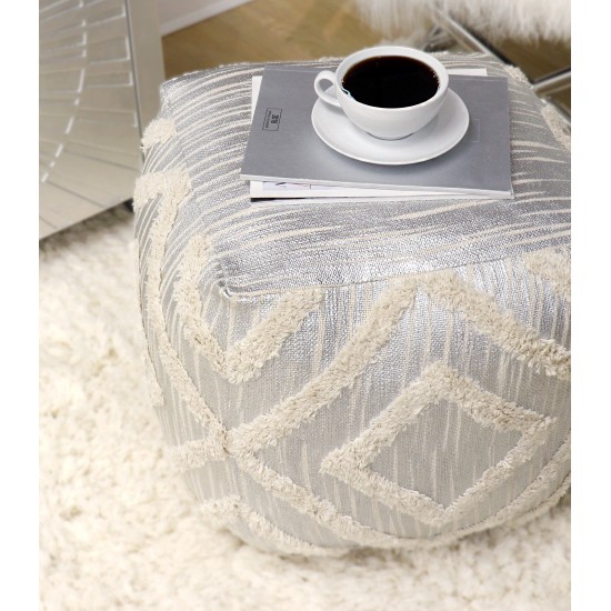 Pasargad Home Grandcanyon Cotton Pouf (Silver)