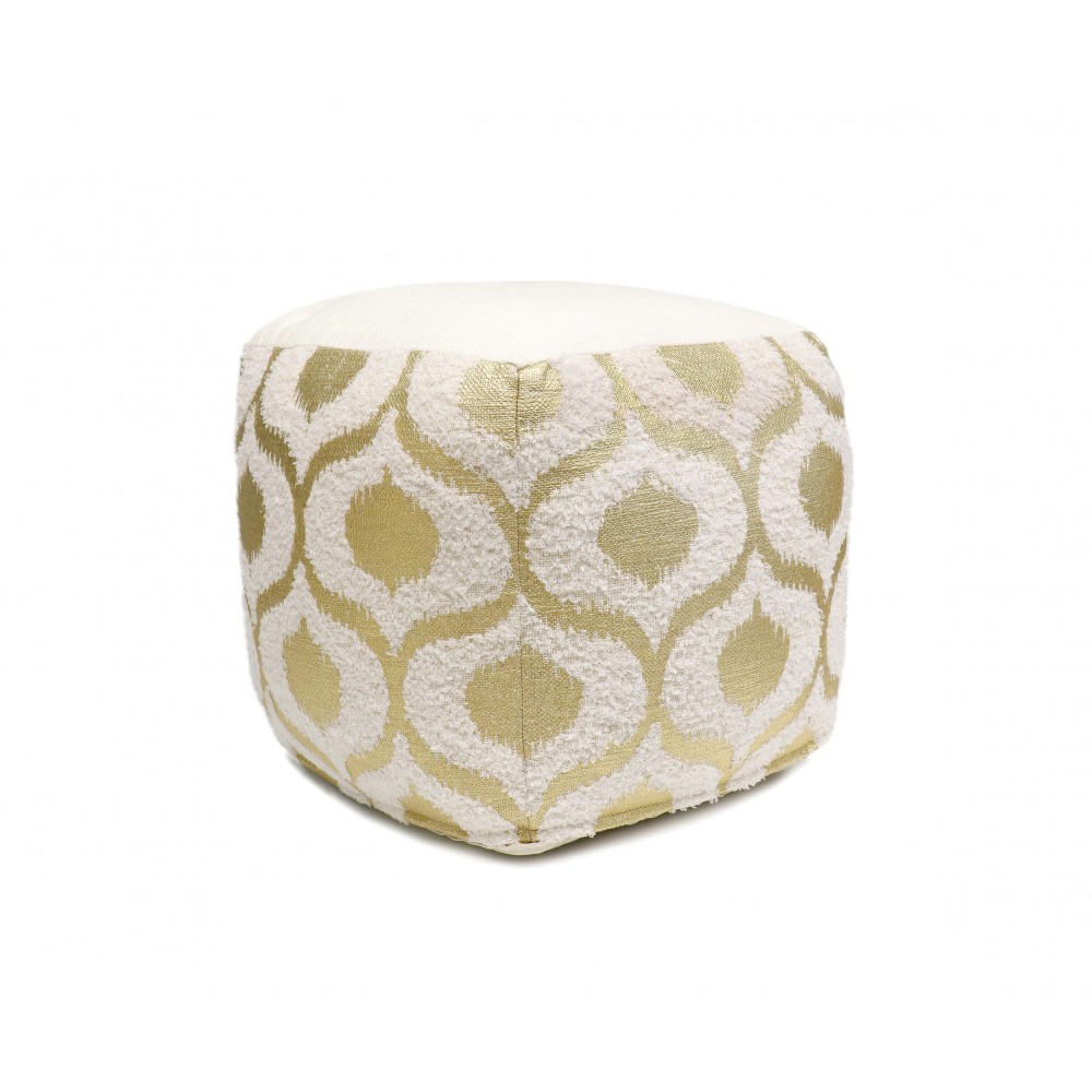 Pasargad Grand Canyon Cotton Pouf, Gold Foiled (Gold/Ivory, 17" x 17" x 17")