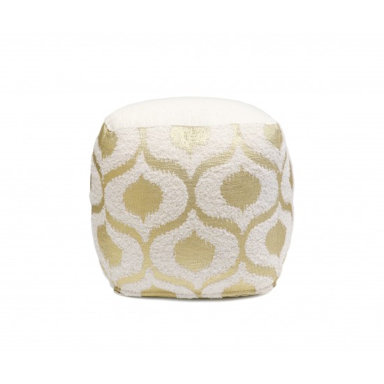 Pasargad Grand Canyon Cotton Pouf, Gold Foiled (Gold/Ivory, 17" x 17" x 17")