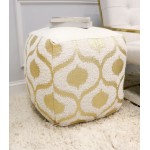 Pasargad Grand Canyon Cotton Pouf, Gold Foiled (Gold/Ivory, 17" x 17" x 17")