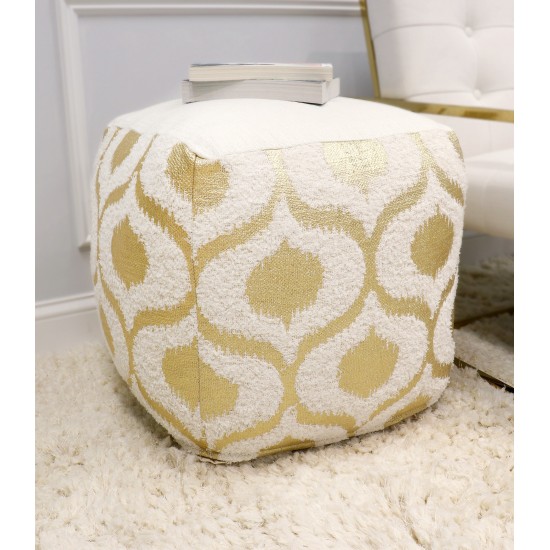 Pasargad Grand Canyon Cotton Pouf, Gold Foiled (Gold/Ivory, 17" x 17" x 17")