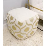 Pasargad Grand Canyon Cotton Pouf, Gold Foiled (Gold/Ivory, 17" x 17" x 17")