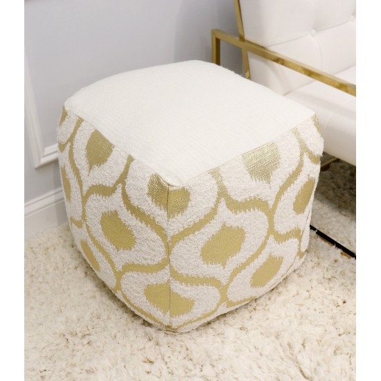 Pasargad Grand Canyon Cotton Pouf, Gold Foiled (Gold/Ivory, 17" x 17" x 17")