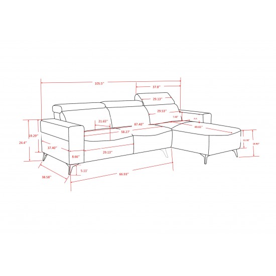 Modern Bari Sectional Sofa with Push Back Functional, Right Facing Beige Color