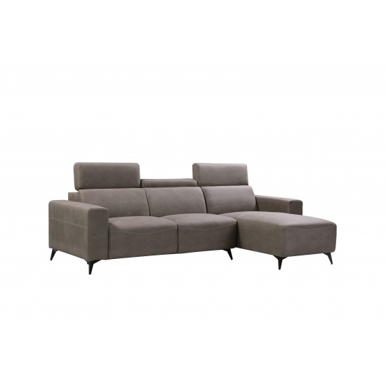 Modern Bari Sectional Sofa with Push Back Functional, Right Facing Grey Color