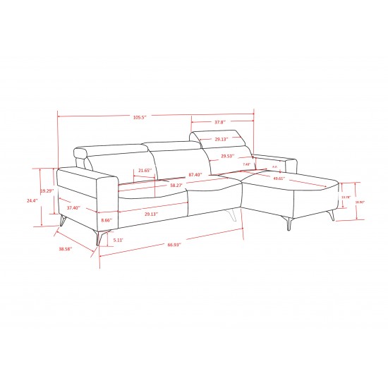 Modern Bari Sectional Sofa with Push Back Functional, Left Facing Beige Color