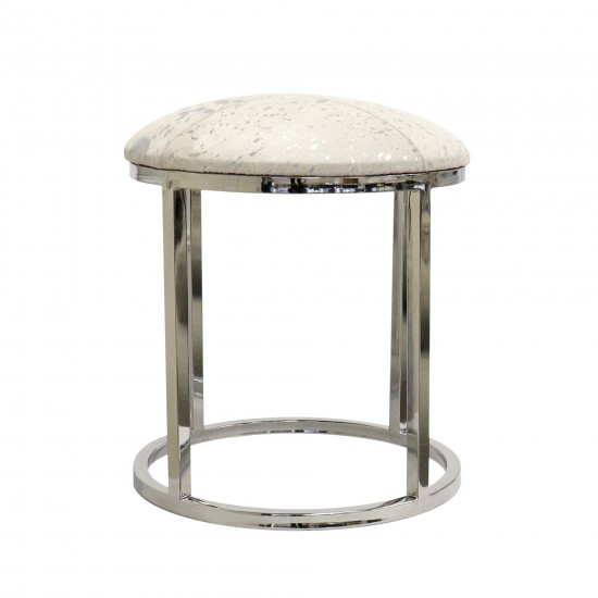 Pasargad Home Safari Cowhide Silver Stool with Steel Legs