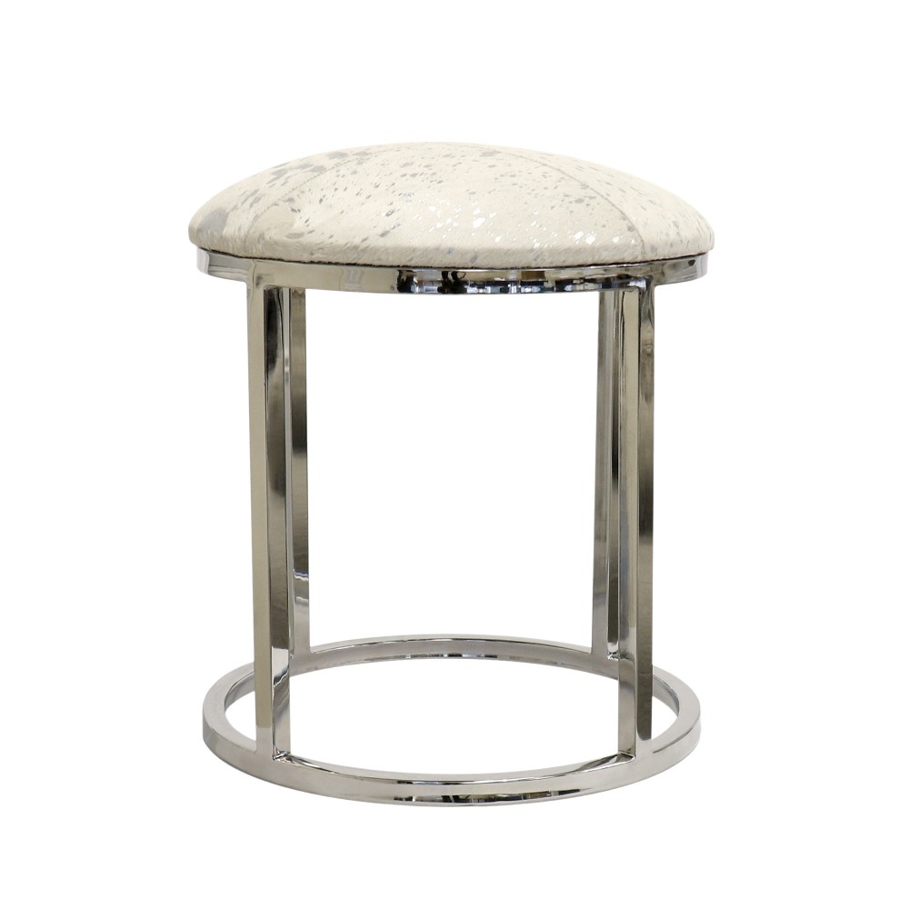 Pasargad Home Safari Cowhide Silver Stool with Steel Legs Pasargad Home Safari Cowhide Silver Stool with Steel Legs