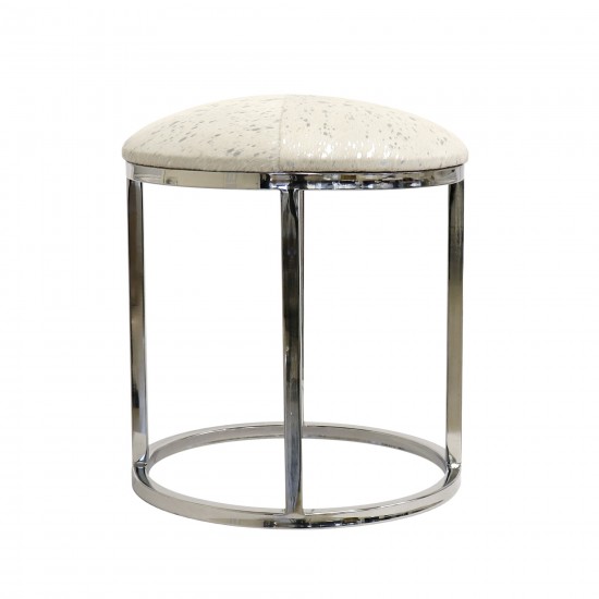 Pasargad Home Safari Cowhide Silver Stool with Steel Legs