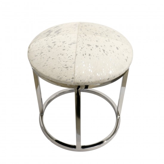 Pasargad Home Safari Cowhide Silver Stool with Steel Legs