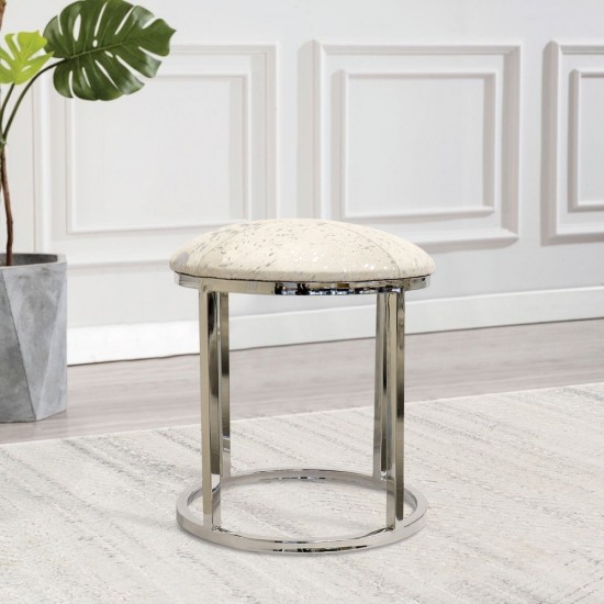 Pasargad Home Safari Cowhide Silver Stool with Steel Legs