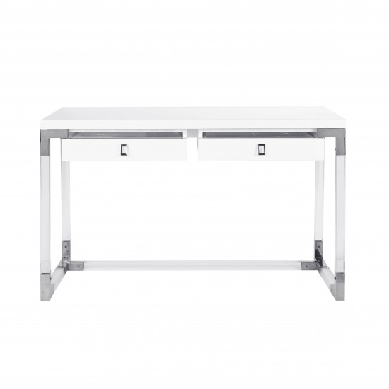 Pasargad Home Firenze Contemporary Desk, Lacquer top with Lucite/Chrome Base