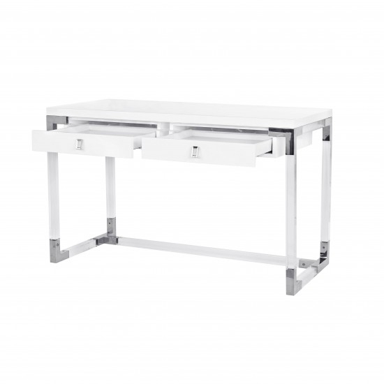 Pasargad Home Firenze Contemporary Desk, Lacquer top with Lucite/Chrome Base