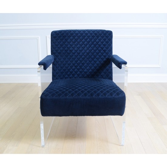 Pasargad Home Tribecca Collection Acrylic & Velvet Accentchair, Navy