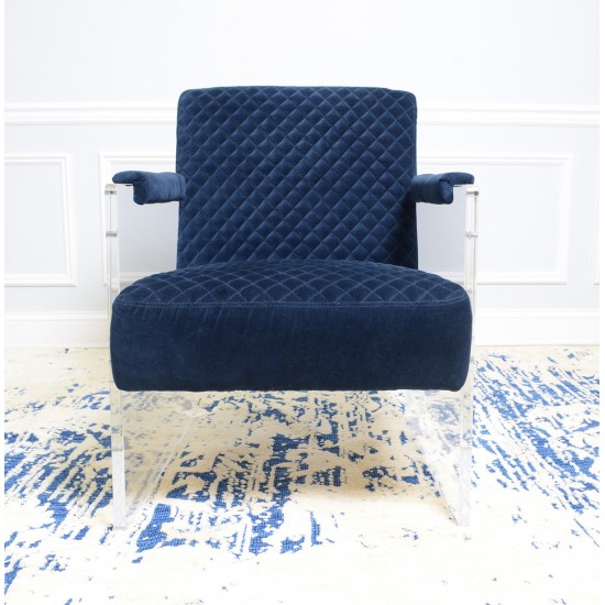 Pasargad Home Tribecca Collection Acrylic & Velvet Accentchair, Navy