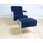 Pasargad Home Tribecca Collection Acrylic & Velvet Accentchair, Navy